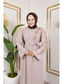 Sol Tarafı İnci Detaylı Ferace - Bej / F0140