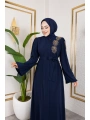 Sol Tarafı İnci Detaylı Ferace - Lacivert / F0140