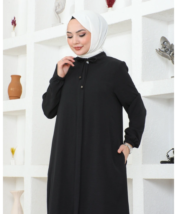 Salaş Kesim Aerobin Kumaş Ferace / Siyah - F137