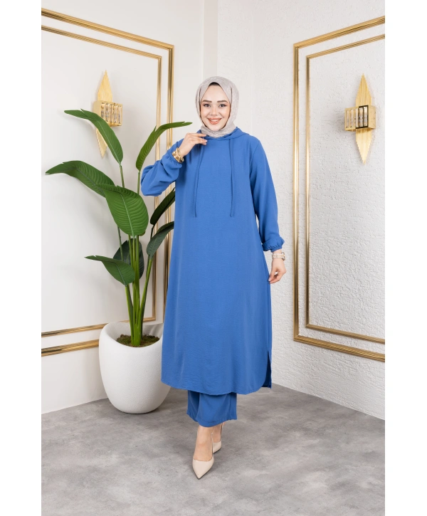 Aerobin Kumaş Uzun İkili Takım - Mavi / T0110