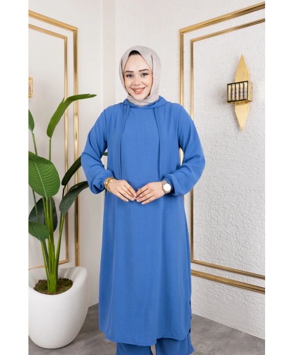 Aerobin Kumaş Uzun İkili Takım - Mavi / T0110