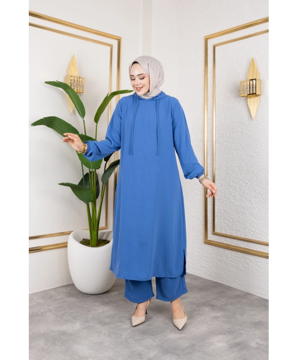 Aerobin Kumaş Uzun İkili Takım - Mavi / T0110