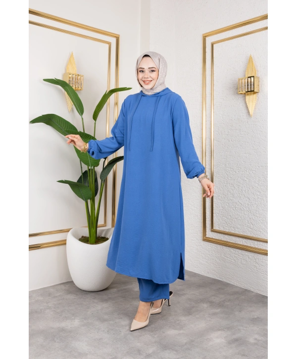 Aerobin Kumaş Uzun İkili Takım - Mavi / T0110