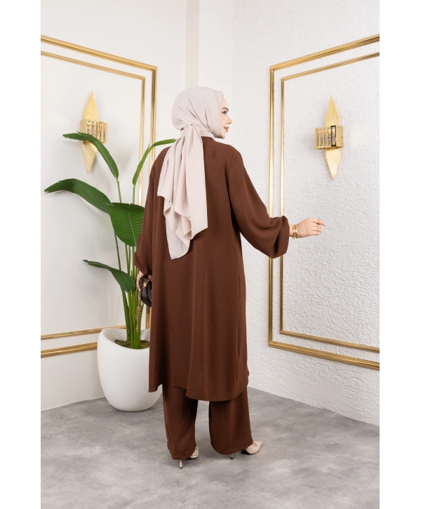 Ayrobin Kumaş İnci Detaylı Takım / T112 - Kahverengi