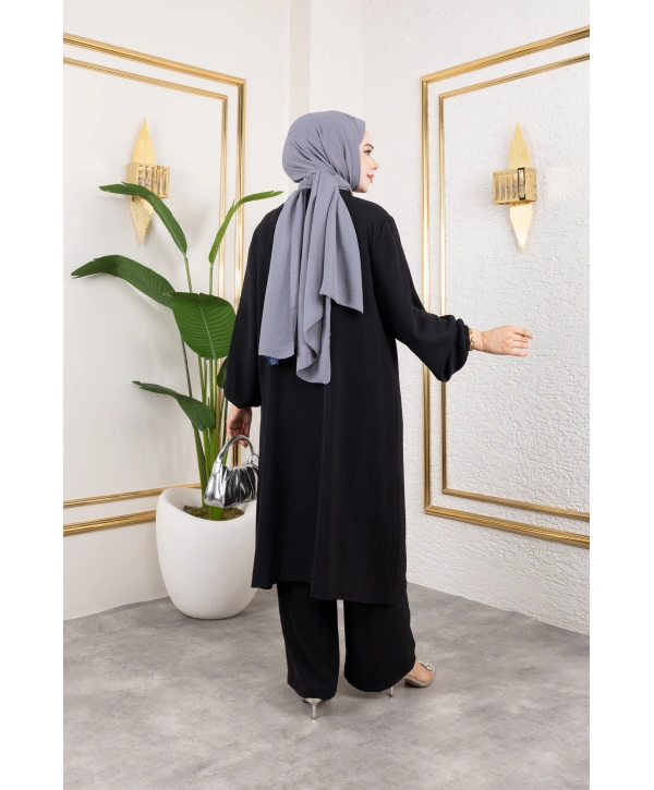 Ayrobin Kumaş İnci Detaylı Takım / T112 - Siyah