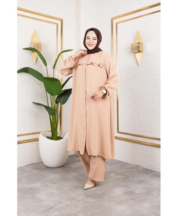 Ayrobin Kumaş İnci Detaylı Takım / T112 - Vizon