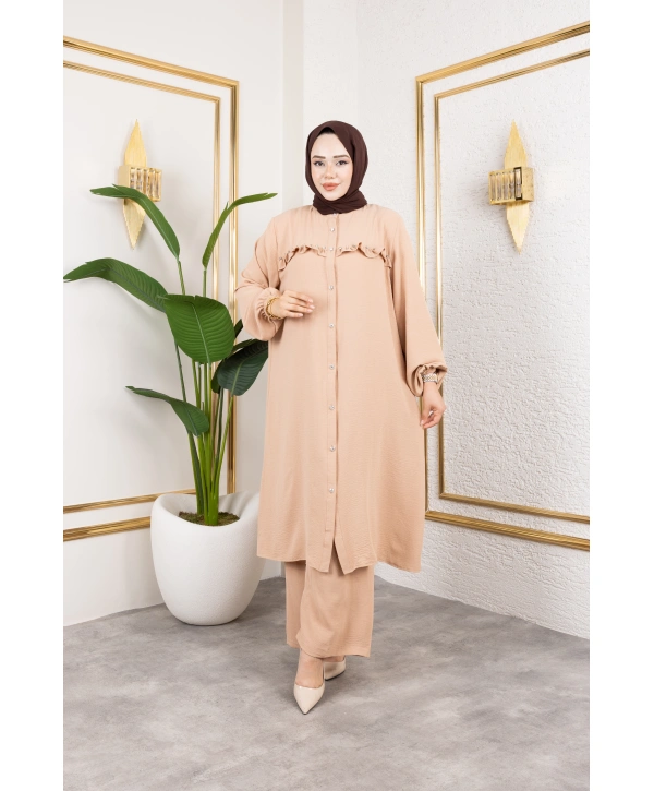 Ayrobin Kumaş İnci Detaylı Takım / T112 - Vizon