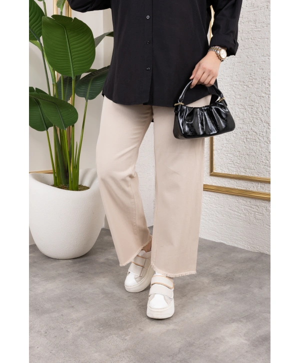 Beli Lastikli Kanvas Pantolon - Bej / A0104