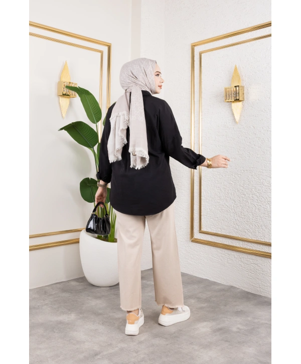 Beli Lastikli Kanvas Pantolon - Bej / A0104