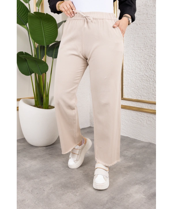 Beli Lastikli Kanvas Pantolon - Bej / A0104