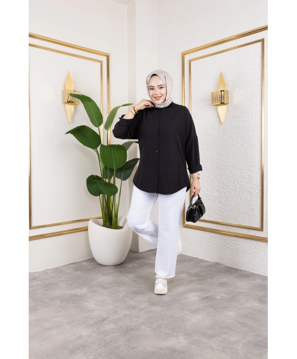 Beli Lastikli Kanvas Pantolon - Beyaz / A0104