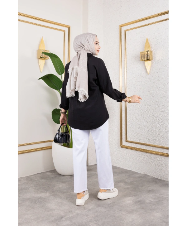 Beli Lastikli Kanvas Pantolon - Beyaz / A0104
