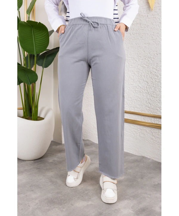 Beli Lastikli Kanvas Pantolon - Gri / A0104