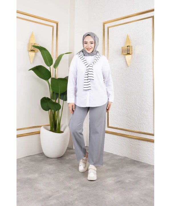 Beli Lastikli Kanvas Pantolon - Gri / A0104