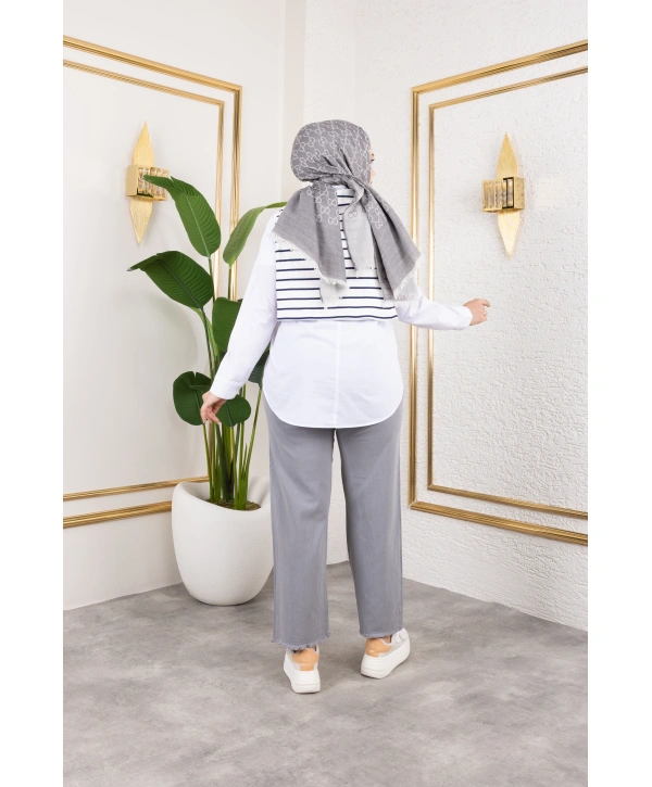 Beli Lastikli Kanvas Pantolon - Gri / A0104