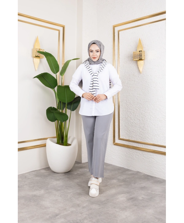 Beli Lastikli Kanvas Pantolon - Gri / A0104