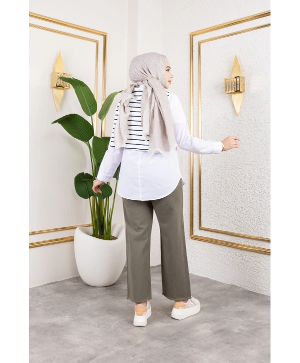 Beli Lastikli Kanvas Pantolon - Haki / A0104