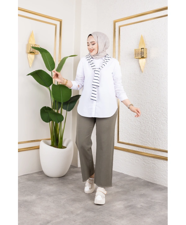 Beli Lastikli Kanvas Pantolon - Haki / A0104