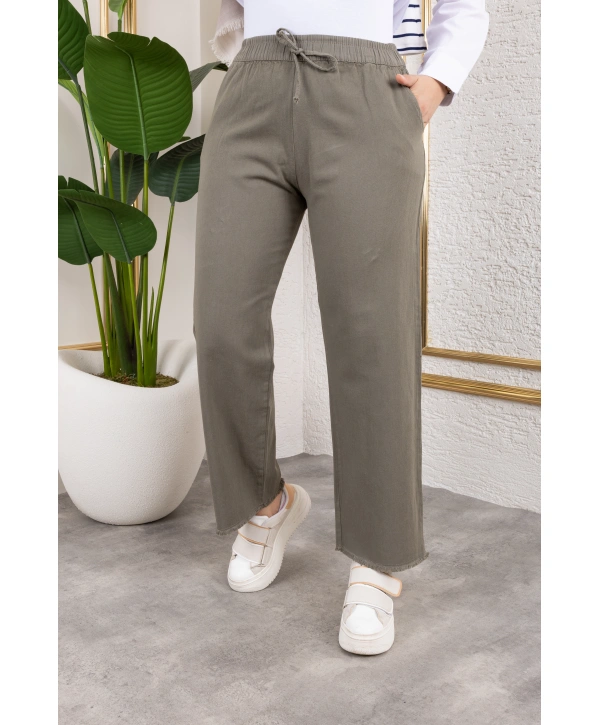 Beli Lastikli Kanvas Pantolon - Haki / A0104