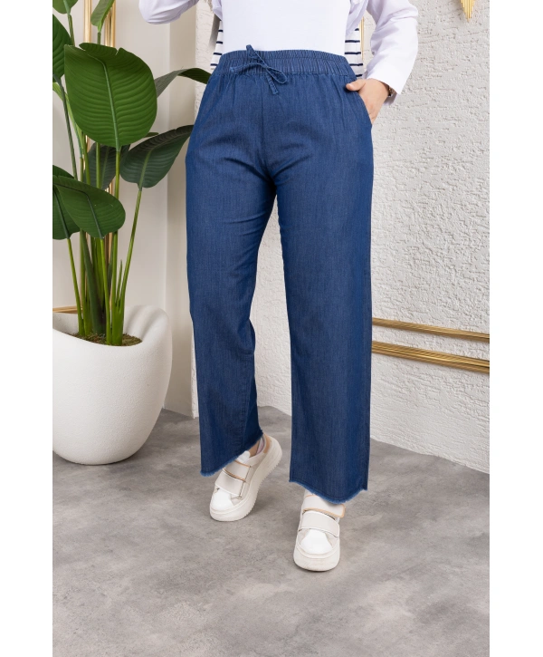 Beli Lastikli Keten Pantolon - Lacivert / A0104