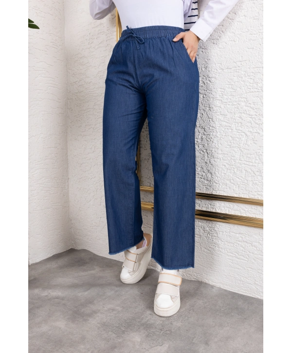 Beli Lastikli Keten Pantolon - Lacivert / A0104