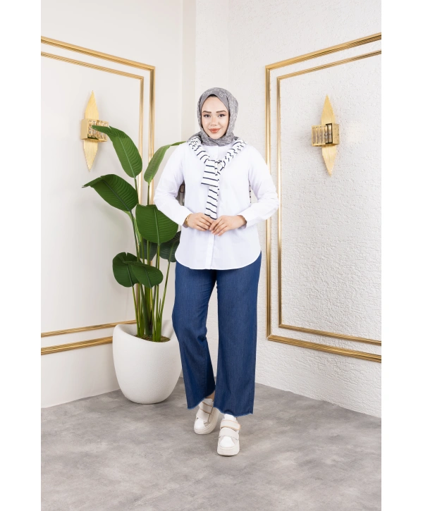 Beli Lastikli Keten Pantolon - Lacivert / A0104