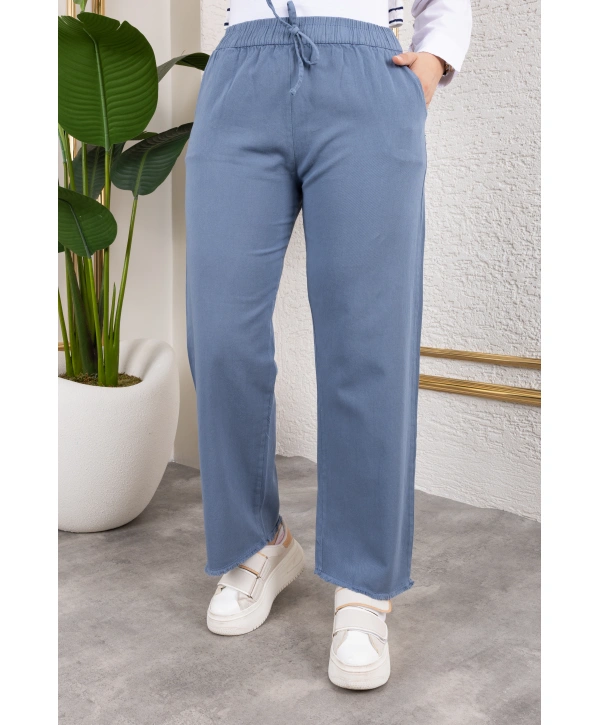 Beli Lastikli Kanvas Pantolon - Mavi / A0104