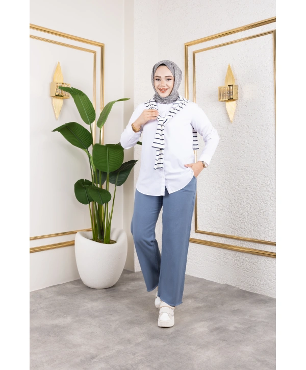 Beli Lastikli Kanvas Pantolon - Mavi / A0104