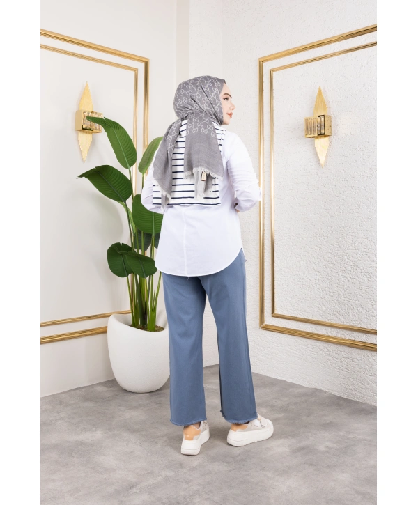 Beli Lastikli Kanvas Pantolon - Mavi / A0104