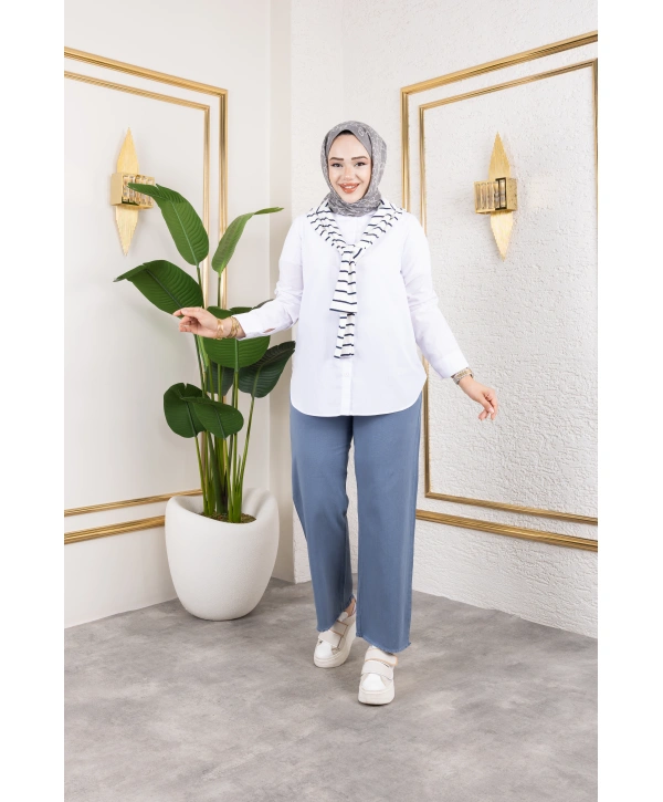 Beli Lastikli Kanvas Pantolon - Mavi / A0104