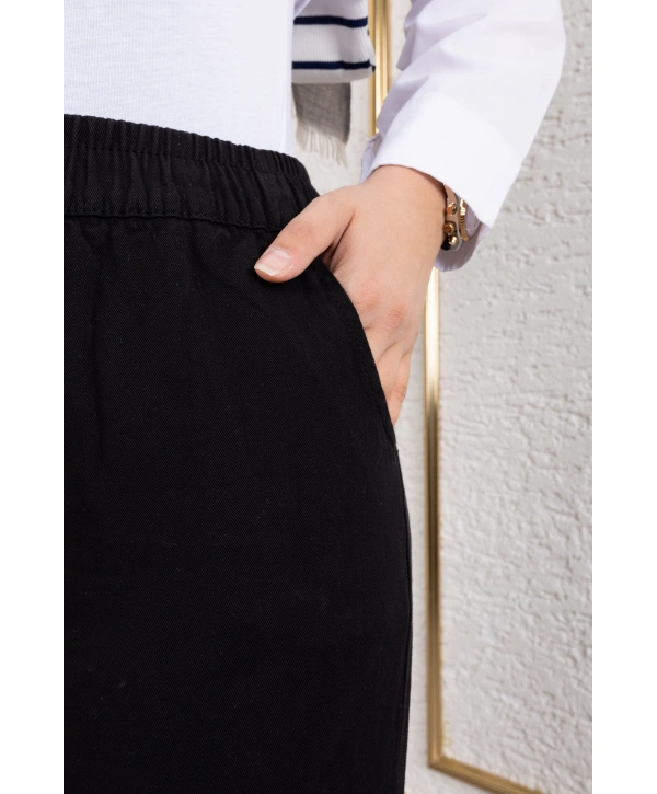 Beli Lastikli Kanvas Pantolon - Siyah / A0104