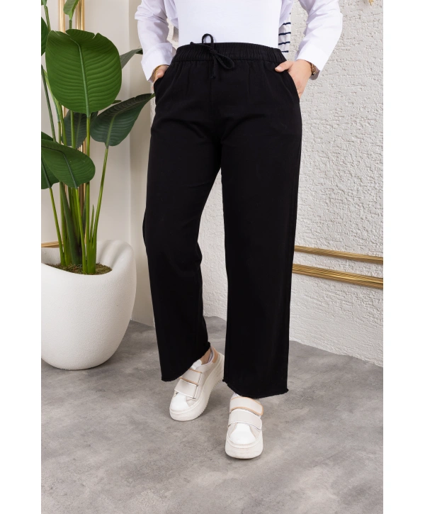 Beli Lastikli Kanvas Pantolon - Siyah / A0104
