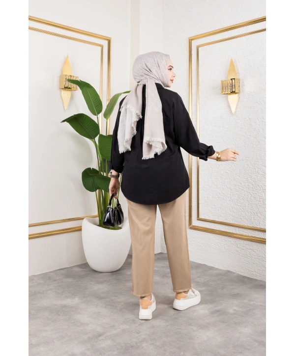 Beli Lastikli Kanvas Pantolon - Vizon / A0104