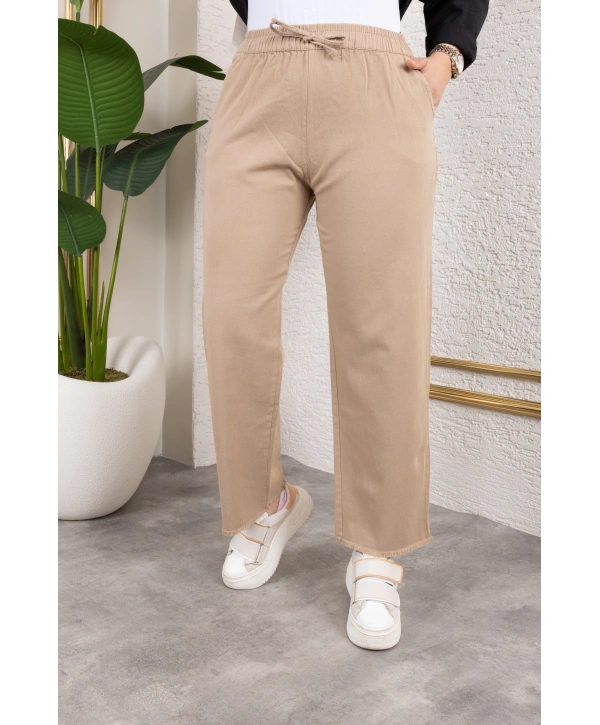 Beli Lastikli Kanvas Pantolon - Vizon / A0104