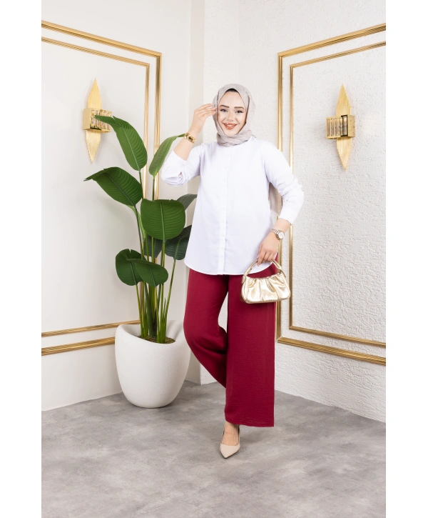 Beli Lastikli Salaş Ayrobin Pantolon - Vişne Çürüğü / A0103