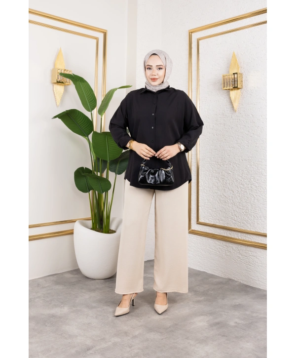 Beli Lastikli Salaş Ayrobin Pantolon - Vizon / A0103