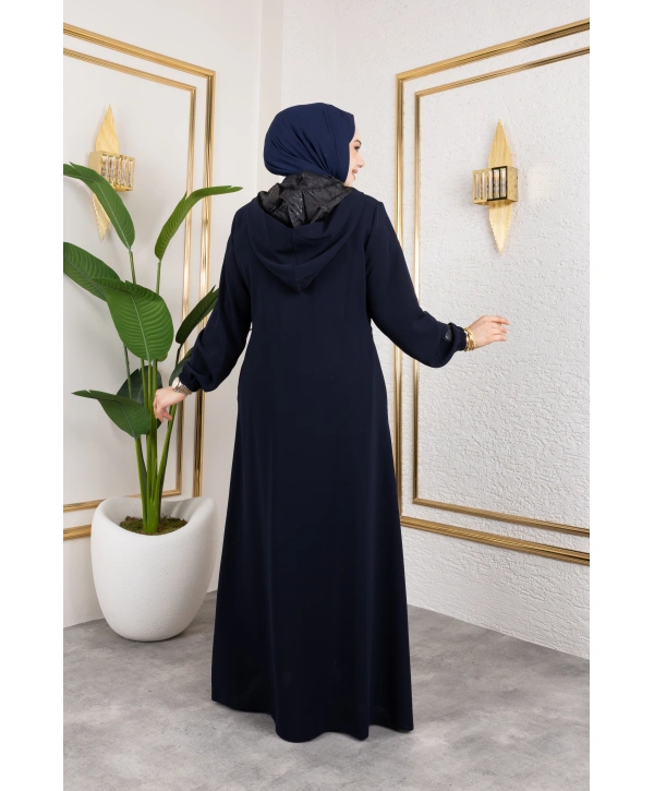 Cep Detaylı Bağlamalı Ferace - Lacivert / F0138