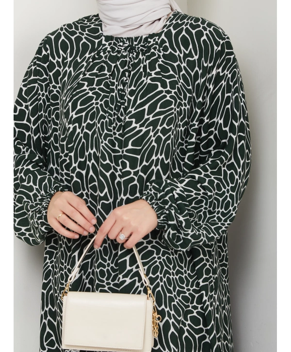 Büzgü Detaylı Rahat Kesim Anne Elbisesi - Haki / E0131