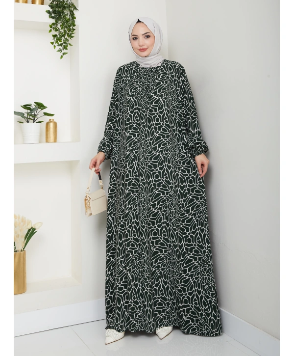 Büzgü Detaylı Rahat Kesim Anne Elbisesi - Haki / E0131