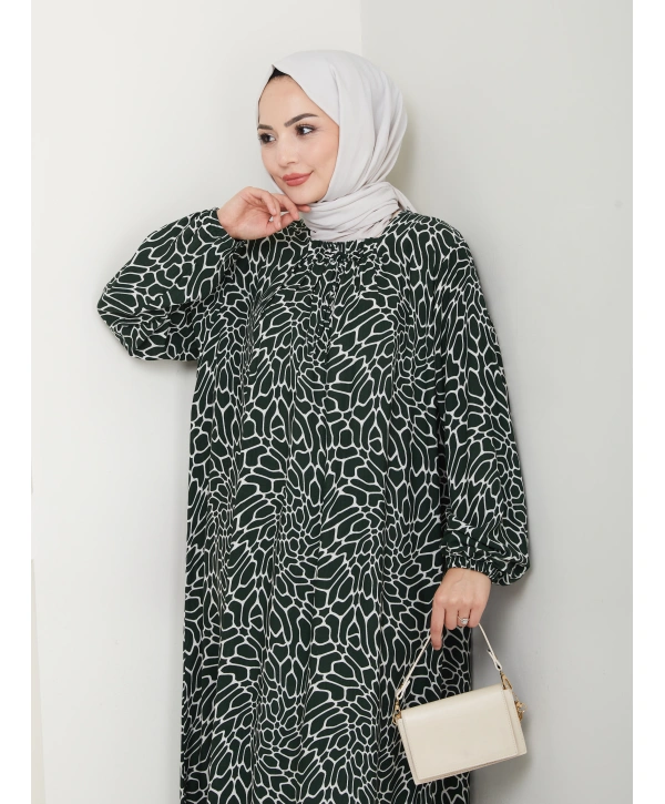 Büzgü Detaylı Rahat Kesim Anne Elbisesi - Haki / E0131