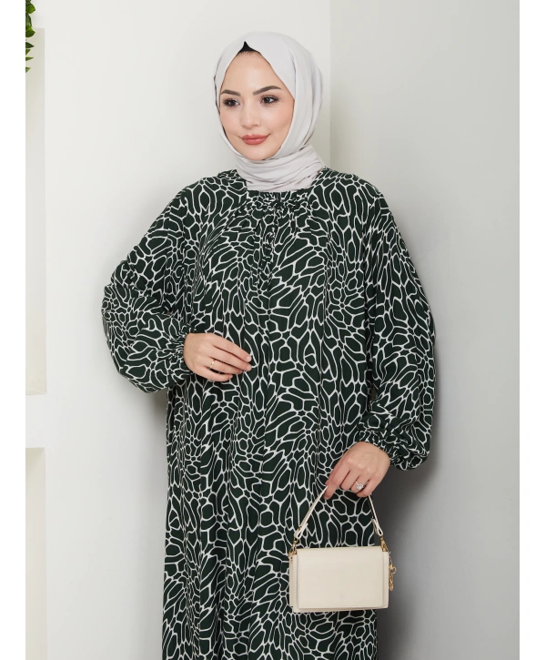 Büzgü Detaylı Rahat Kesim Anne Elbisesi - Haki / E0131