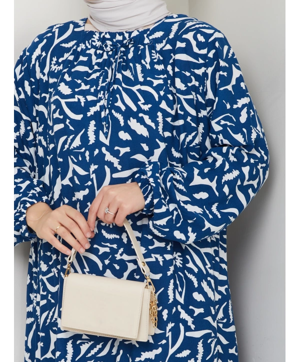 Büzgü Detaylı Rahat Kesim Anne Elbisesi - Mavi / E0131