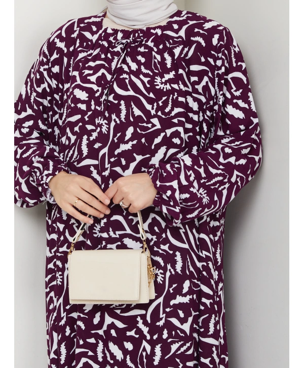 Büzgü Detaylı Rahat Kesim Anne Elbisesi - Mor / E0131