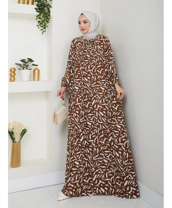 Büzgü Detaylı Rahat Kesim Anne Elbisesi - Taba / E0131