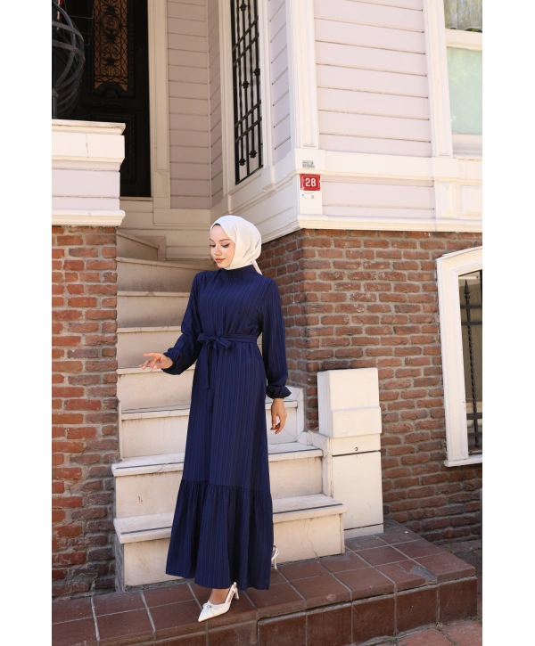 Lara Kumaş Bağlamalı Elbise - Lacivert / E0124