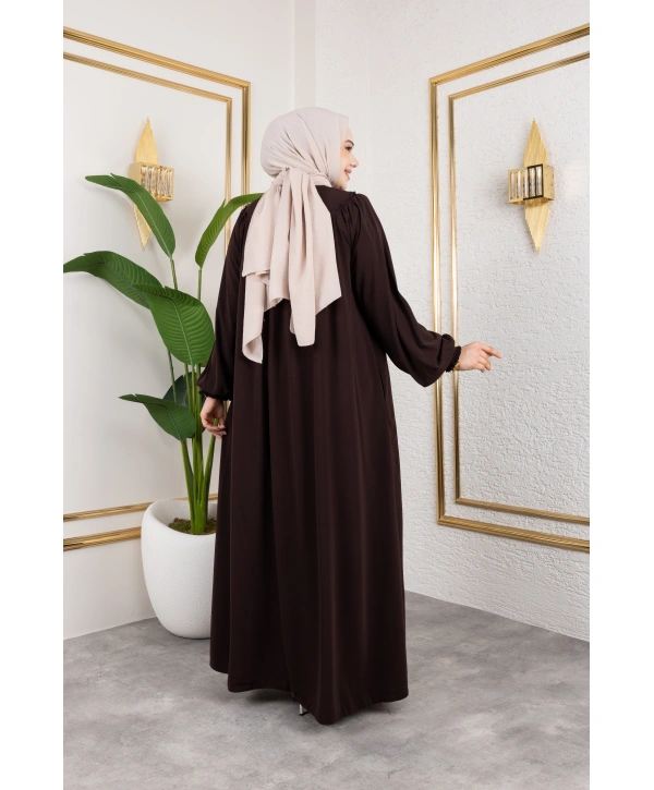 Robalı Medine İpeği Kumaş Rahat/Salaş Kesim Ferace - Acı Kahve / F142