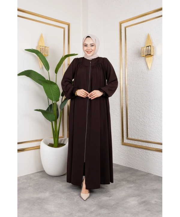 Robalı Medine İpeği Kumaş Rahat/Salaş Kesim Ferace - Acı Kahve / F142