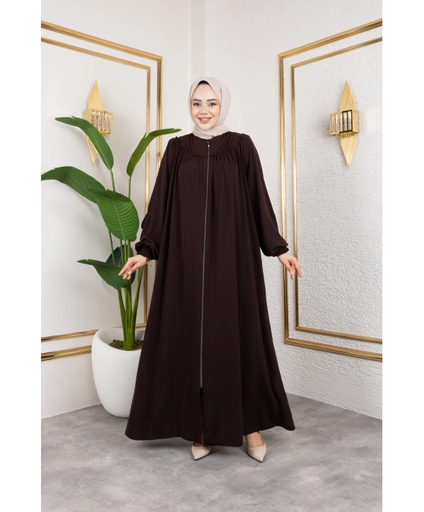 Robalı Medine İpeği Kumaş Rahat/Salaş Kesim Ferace - Acı Kahve / F142