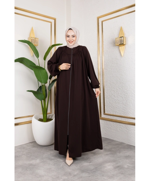 Robalı Medine İpeği Kumaş Rahat/Salaş Kesim Ferace - Acı Kahve / F142