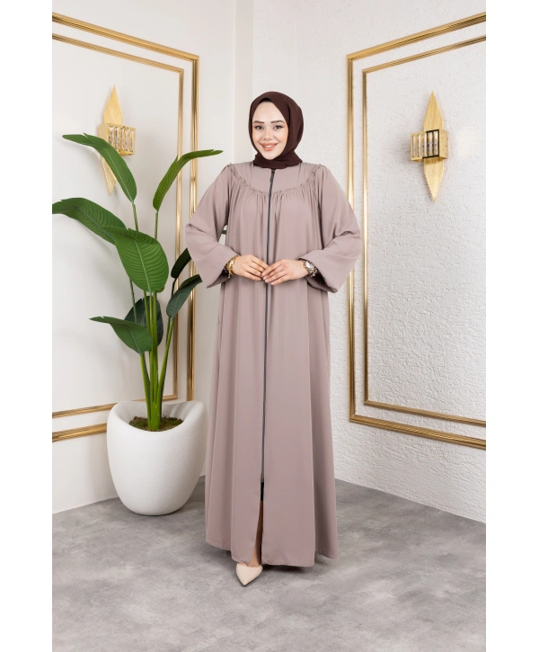 Robalı Medine İpeği Kumaş Rahat/Salaş Kesim Ferace - Bej / F142